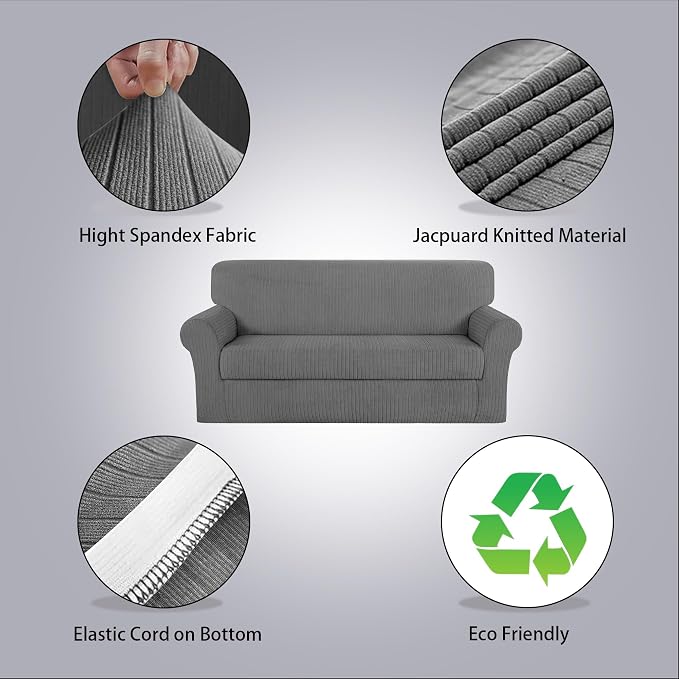 Sofa Cover Stretching Skid Resistance Couch Cover for Pets Washable, Thick and Durable Soft High Spandex Striped Pattern Sofa Covers, Form Fitted Sofa Slipcover(Sofa, Light Gray) - Image 2