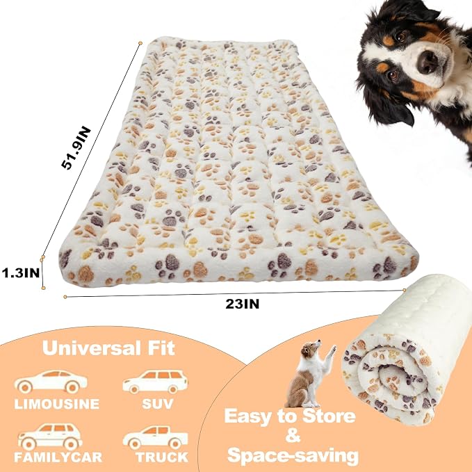 Dog Car Seat Cover for Back Seat, White Paw Print Flannel Pet Bed Mat, Non-Slip Waterproof Bottom, Washable Dog Bed & Seat Protector for Cars SUVs Trucks, Fits Backseat Extenders - Image 4