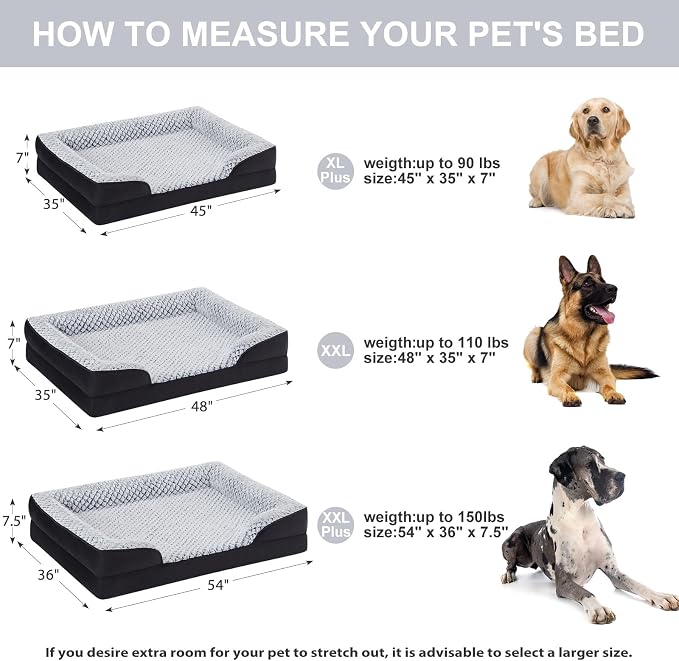 LEXTRO Orthopedic XXL Dog Bed, Washable Dog Beds for Extra Large Dogs | 48x35 Inch Non-Slip Bottom Dog Sofa for Senior Dogs and Pet Couch Bed with Waterproof Lining , Washable Removable Cover - Image 4