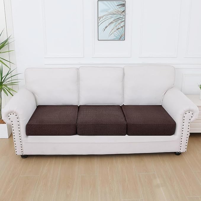 Smiry Waterproof Couch Cushion Covers, Non Slip Seat Cushion Covers | Stretch Jacquard Sectional Sofa Slipcover, Washable Elastic Furniture Protector for Pets, Kid, 3 Pieces, Chocolate - Image 5