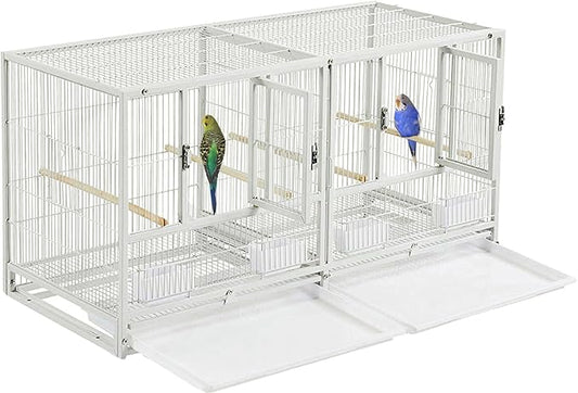 Combo Single Stacker Sturdy Wrought Iron Breeding Center Divided Breeder Bird Flight Double Metal Cage with Side Breeding Nest Box Doors by Mcage