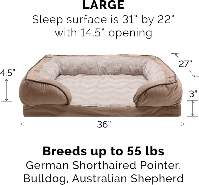 Furhaven Replacement Dog Bed Cover Perfect Comfort Plush & Velvet Waves Sofa-Style, Machine Washable - Brownstone, Large - Image 3