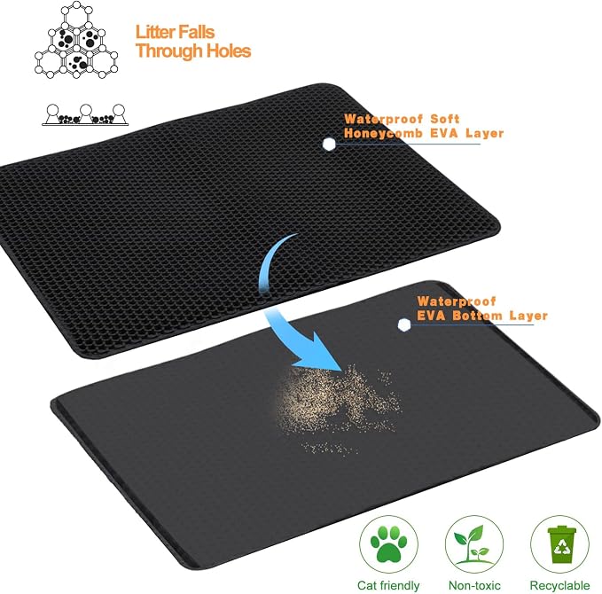 Cat Litter Mat,45"x32" Extra Large Cat Litter Box Mat,Honeycomb Double Layer Kitty Litter Trapping Mat,Soft EVA Material,Urine & Waterproof,Scatter Control,Easy Clean,Washable(Black) - Image 4