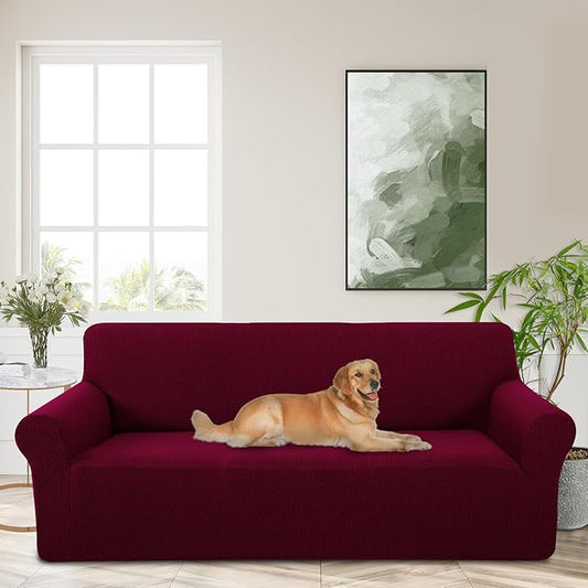Stretch Couch Covers for Sofa Washable, Large, Burgundy | 3seat sofa covers for 3 cushion couch, Furniture Protector Couch Slipcover cubre sillones para sala for Kids, Dogs by LuxshareHome