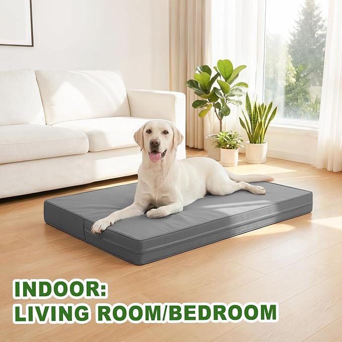 Vonabem Outdoor Waterproof Dog Bed Washable, Extra Large Crate Pad 42 inch, Wipeable Leather XL Pet beds with Removable Cover, Foam Orthopedic Anti-Slip Kennel Pads Reversible, 41"x27" Grey - Image 9