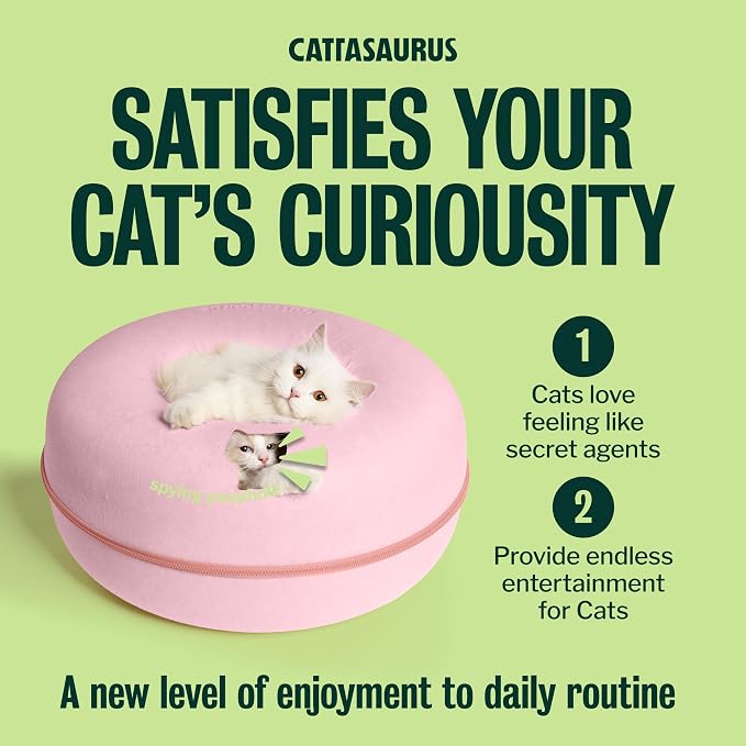 Cattasaurus Peekaboo Cat Cave Donut for Multiple & Large Cats up to 30-45 lbs, 3-in-1 Self Warming Cat Bed, Tunnel & Scratcher for Indoor Cats, Washable & Detachable Small Dog Bed (Pink, Large) - Image 6