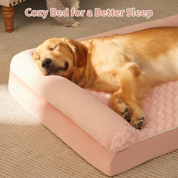 BFPETHOME Orthopedic Washable XXL Dog Bed for Senior Dog Cozy Sleep | Extra Large Waterproof Big Soft Pet Couch Bed for Dogs Relax with Removable Cover Supportive Egg Crate Foam Pink 54x36 Inch - Image 2