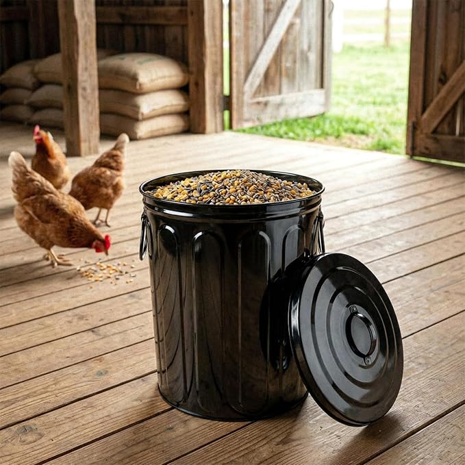 Plexon 5 Gallon Small Metal Trash Can with Lid Outdoor Galvanized Steel Bucket with Lid 5 Gal Storage Can for Dog Food Bird Seed Storage Container, Black - Image 5