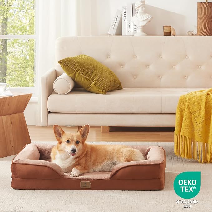 Bedfolks Orthopedic Dog Bed, Waterproof Dog Sofa Bed for Large Dogs, Egg Foam Pet Couch Bed with Removable Washable Cover and Nonslip Bottom, Brown - Image 8