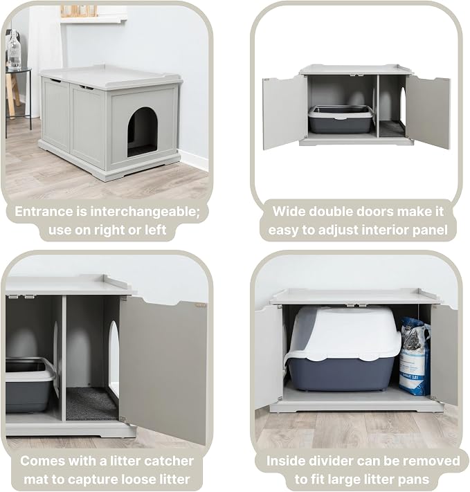Trixie XL Furniture Litter Box Enclosure (Gray), Hidden Litter Box for Cats with Openings on Either Ends & Large Ventilations Slots, Double Doors for Easy Cleaning, Removable Divider - Image 4