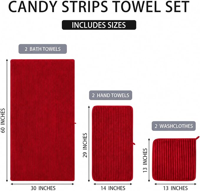 6 Piece Bath Towel Set, 30"x60" Microfiber Towels,Red | Quick dry, Highly Absorbent,shower towels for bathroom gym,2 large Bath towels,2 hand towels,2 washcloths - Image 8