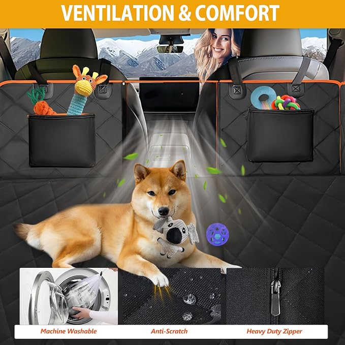 Back Seat Extender for Dogs-Large Space, Dog Car Seat Cover Hard Bottom Holds 420lb, Sturdy Backseat Extender for Dogs, Upgraded Waterproof Pet Car Bed Dog Hammock for Car, SUV, Truck, Orange - Image 6