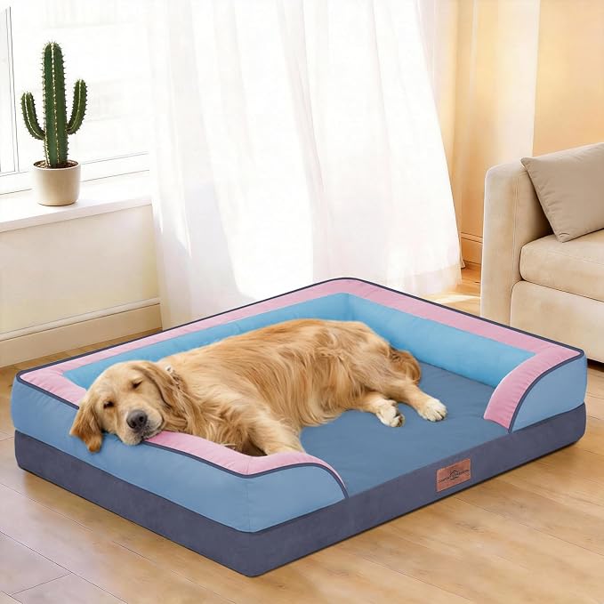Comfort Expression Orthopedic Dog Bed for Extra Large Dogs with Bolster | Waterproof Dog Couch Bed with Washable Cover & Non-Slip Bottom, Supportive Egg Crate Foam XL Pet Bed, 42x30 Inch - Image 2