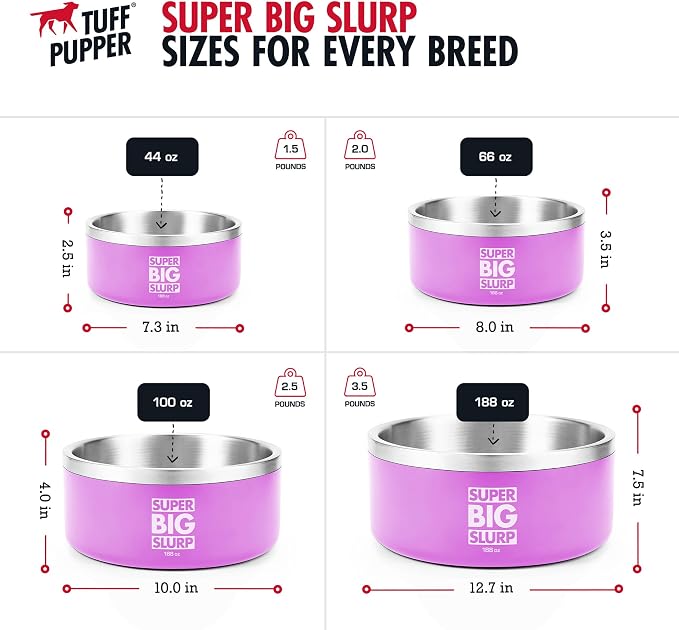 Tuff Pupper Heavy Duty Insulated Dog Bowl | Double Wall Stainless Steel Dog Food Dish | Non-Slip Spill Proof Dishwasher Safe Cat Bowl | Water Dish for Feeding Large Medium Small Pets (188oz, Pink) - Image 6