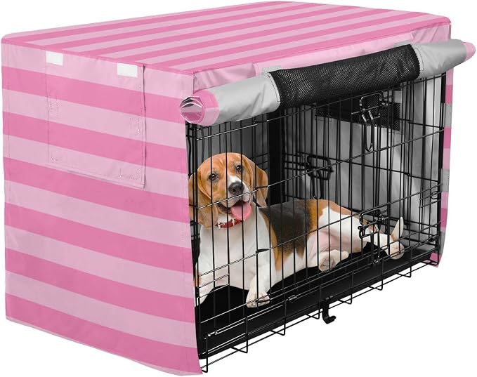 Dog Crate Cover Kennel Cover for Dog Cages Breathable for Wire Cage Indoor Outdoor Pink Stripes - Image 2