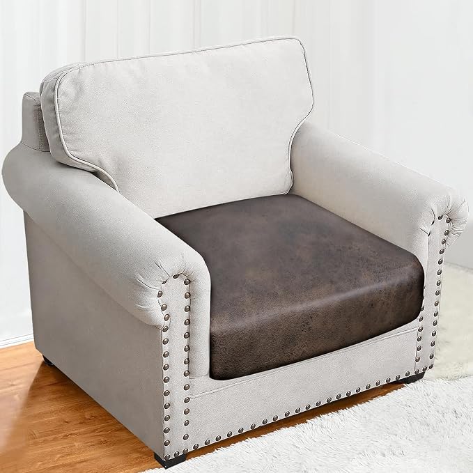 molasofa Leather Look Couch Cushion Covers, Stretch Sofa Cushion Covers for Sectional Armchair Loveseat Protector,Replacement Seat Cushion Slipcovers, Machine Washable (1 Cushion Armchair, Brown) - Image 4