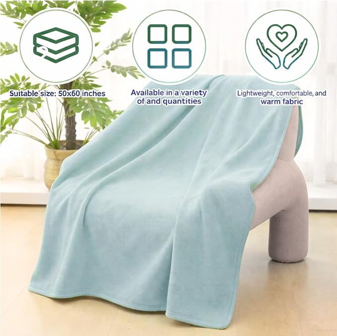 Newwiee 12 Pcs Bulk Fleece Throw Blankets 50'' x 60'' Oeko-tex Standard 100 Certified for Outdoor Wedding Guest Blankets Donation Homeless Sleepover Lap Pet Sofa, All Seasons Use (Mint Green) - Image 6