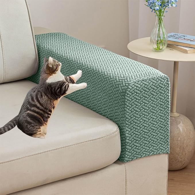 Couch Arm Covers Set of 2, Stretchable Sofa Armrest Protectors, Breathable Polyester Armchair Covers with Non-Slip Grip Design Furniture Protector (Green, Medium (Set of 2)) by Unknown