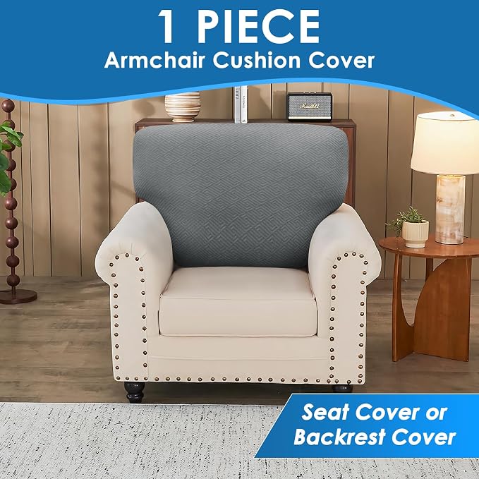 XINEAGE Couch Cushion Covers Seat Cushion Cover Thick Stretch Sofa Slipcovers 1 Piece Individual Couch Covers with Elastic Bottom(Single Seat Cushion/Backrest,Light Grey) - Image 4