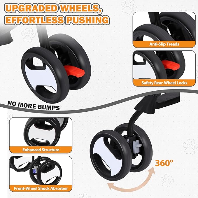 ZENY Pet Stroller, 3 in1 Foldable Dog Cat Jogger Stroller with 4 Wheels, Detachable Basket and Cup Holder, Travel Folding Carrier for Small/Medium Pet (Black)