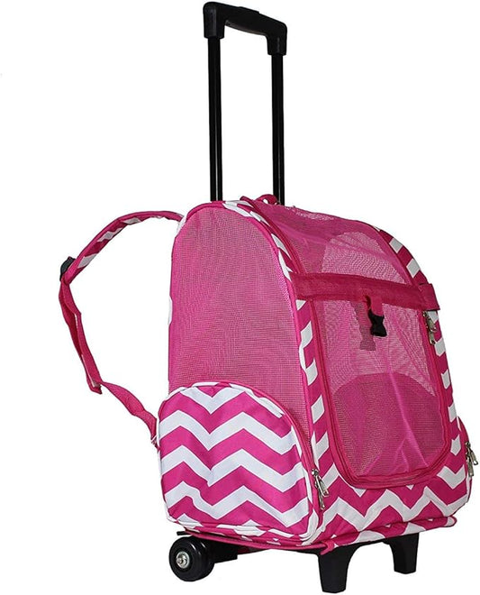 World Traveler 18" Rolling Pet Carrier Backpack - Fuchsia White Chevron