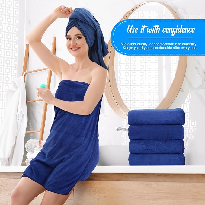 SmoothNovelty 16 Pack Microfiber Bath Towels Bulk 27'' x 60'' Oversized Beach Towel Highly Absorbent Extra Large Soft Drying for Shower Pool Salon Sauna Bathroom Gym Party (Simple,Navy Blue) - Image 5