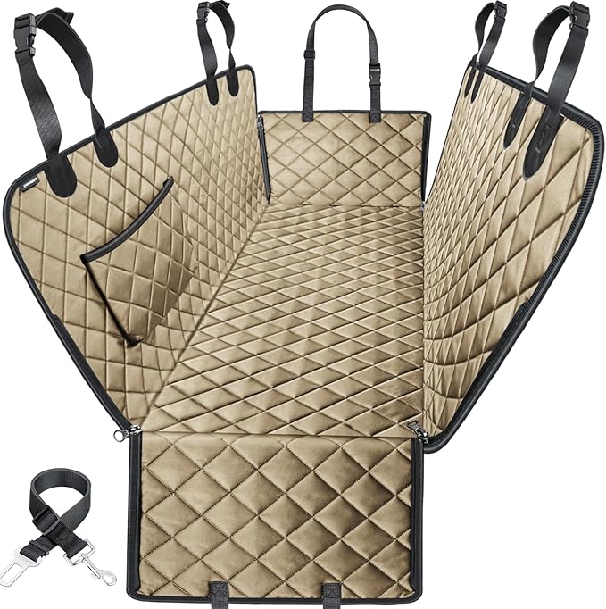 URPOWER XL Dog Seat Cover for Full-Size Truck Back Seat, Waterproof Hammock | 600D Oxford, Side Flaps with Zippers, Scratch Resistant, Non-Slip, Easy Install, Machine Washable, Dog Seat Belt Included by URPOWER