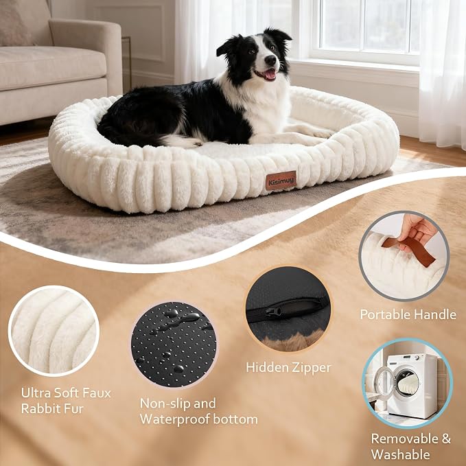 Orthopedic Dog Bed, Washable Large Dog Couch for Senior Dogs | 35L x 27W x 5.5H, Egg-Crate Foam, Low Front Entry Design, Removable Cover, Non-Slip Bottom, Dog Beds Large Sized Dog, Cream - Image 6