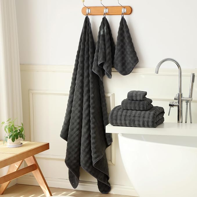 Bath Sheets 40x80 Inches Microfiber Extra Large BathTowels Super Soft Absorbent Quickly Dry Shower Towels for Bathroom (Charcoal Grey, PK 2) - Image 3
