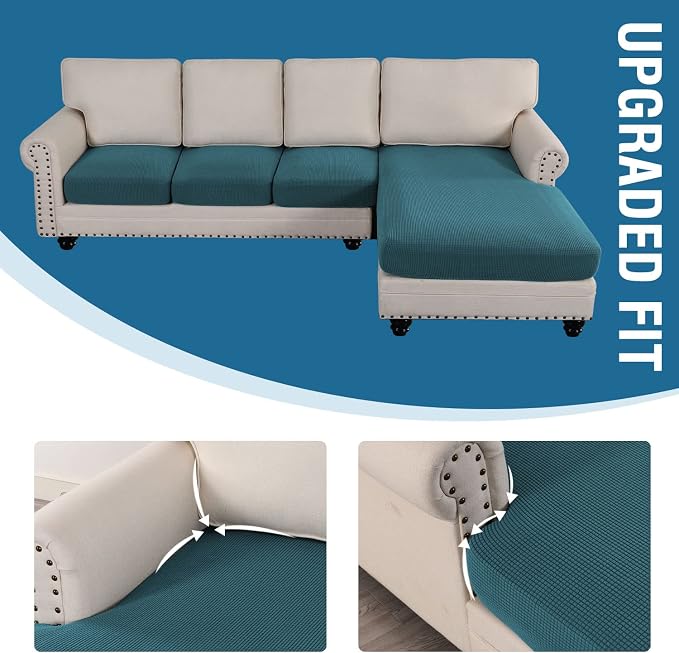 H.VERSAILTEX Sectional Couch Covers 4 Pieces Sofa Seat Cushion Covers L Shape Separate Cushion Couch Chaise Cover for Both Left/Right Sectional Couch (Seat Only: 1 Chaise + 3 Sofa, Deep Teal) - Image 7