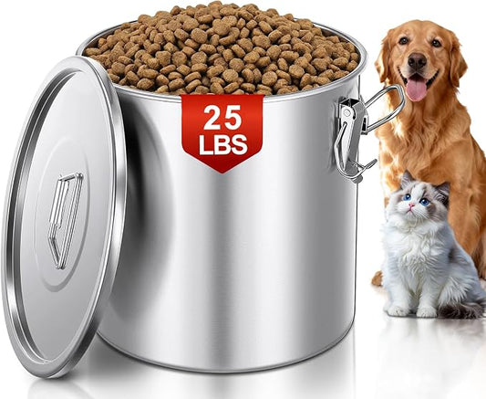Stainless Steel Dog Food Storage Container, 25/30LB Airtight Moisture Proof | Dog Food Bin with Locking Lid, Keep Kibble Fresh for Dogs Cats, Home Kitchen Garage Use, Easy to Clean by HOME