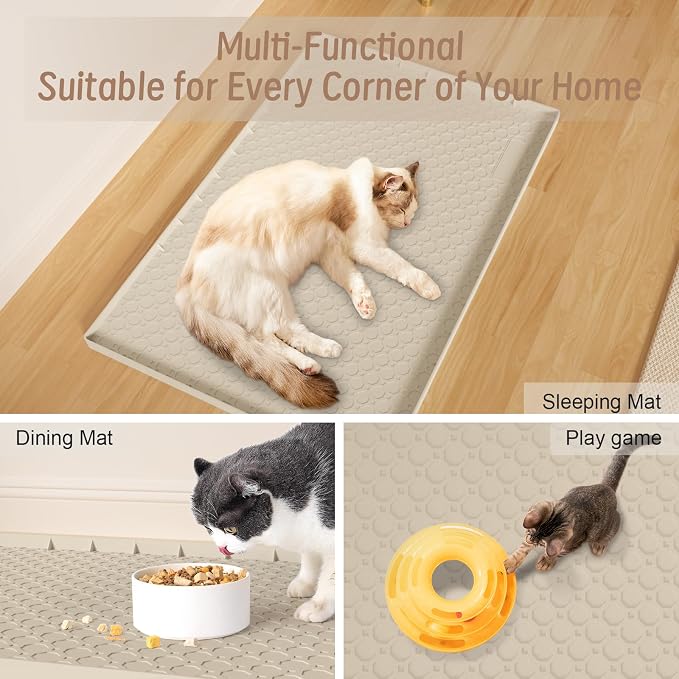 Large Cat Litter Mat 34"x22", Cat Litter Trapping Mat For Litter Box, Silicone Pet Feeding Mat With Raised Edges Waterproof, Beige - Image 6