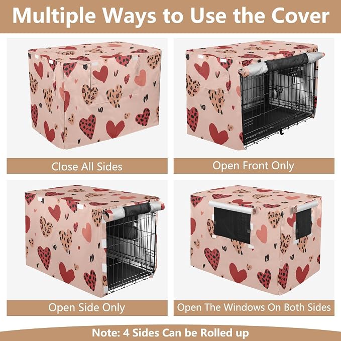 Dog Crate Cover Kennel Cover for Dog Cages Breathable for Wire Cage Indoor Outdoor Hearts Leopard Print Pink - Image 5