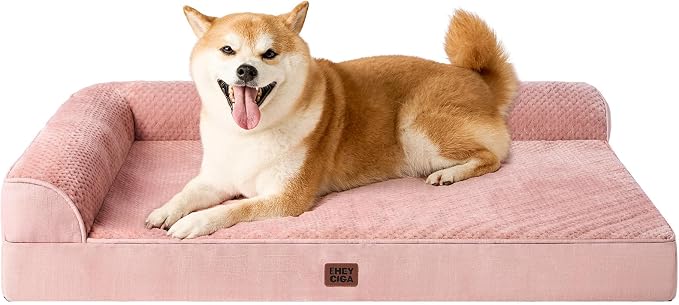 EHEYCIGA Memory Foam Dog Bed Large Size Dogs, Orthopedic Dog Bed Large with Washable Removable Cover, Waterproof Pet Sofa Couch with Nonskid Bottom, 36x27x6, Pink by EHEYCIGA