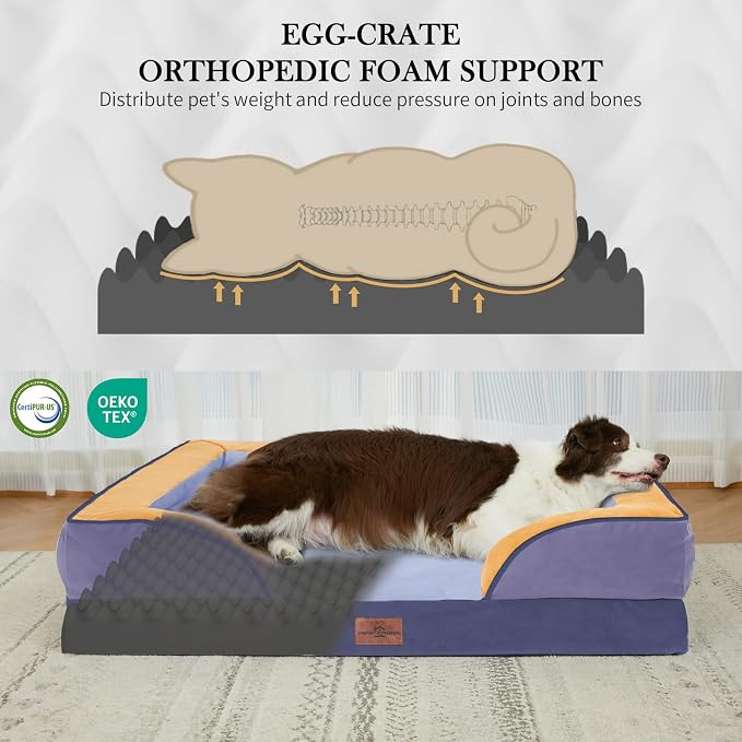 Comfort Expression Orthopedic Dog Beds for Large Sized Dog with Bolster | Waterproof Dog Couch Bed with Washable Cover & Non-Slip Bottom, Supportive Egg Crate Foam Large Pet Bed, 36x27 Inch - Image 3