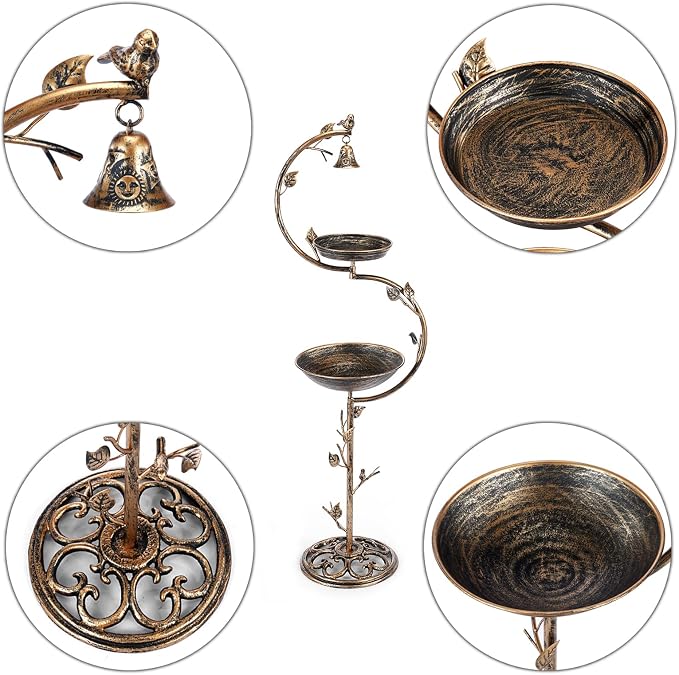 HOUYANG 44" H Cast Iron Bird Baths for Outdoors with Metal Bird Feeder,Vintage Metal Bird Bath Bowl Garden Lawn Yard Decorations - Image 3