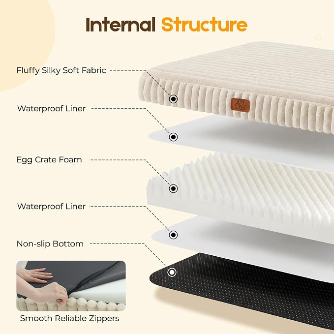 Orthopedic Dog Bed for Extra Large Dog, Waterproof Pet Bed for Crate,Non-Slip Bottom and Egg-Crate Foam with Removable Washable Cover Crate Bed,Cream,41"x27"x4" - Image 3