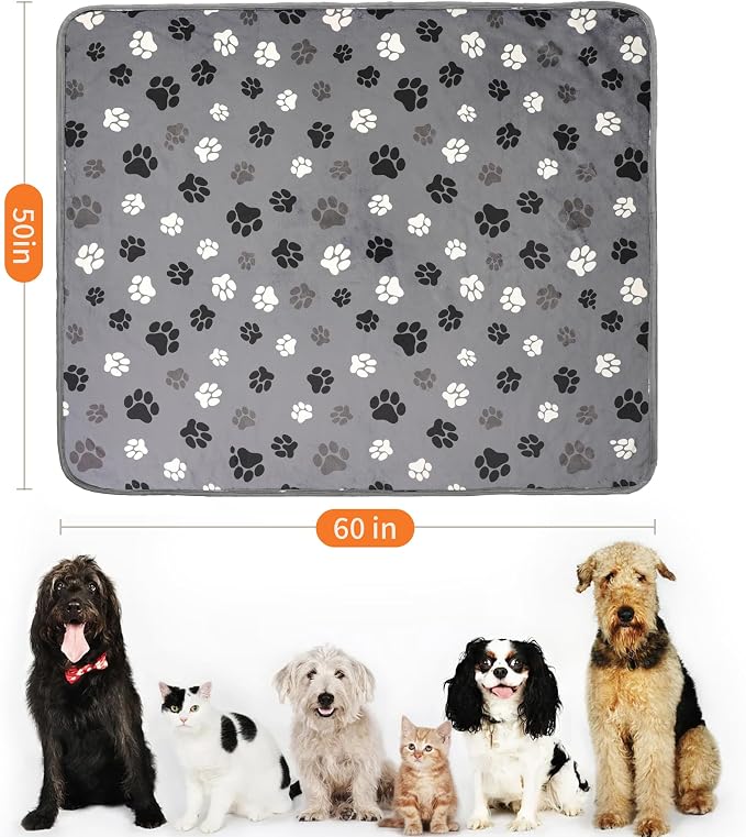 Waterproof Dog Blankets Pet Blanket 50"x60", Soft Fluffy Sofa Car Bed Protector, Reversible Sherpa Fleece Dog Blanket for Large Dogs(Dark Grey-Paws) - Image 2
