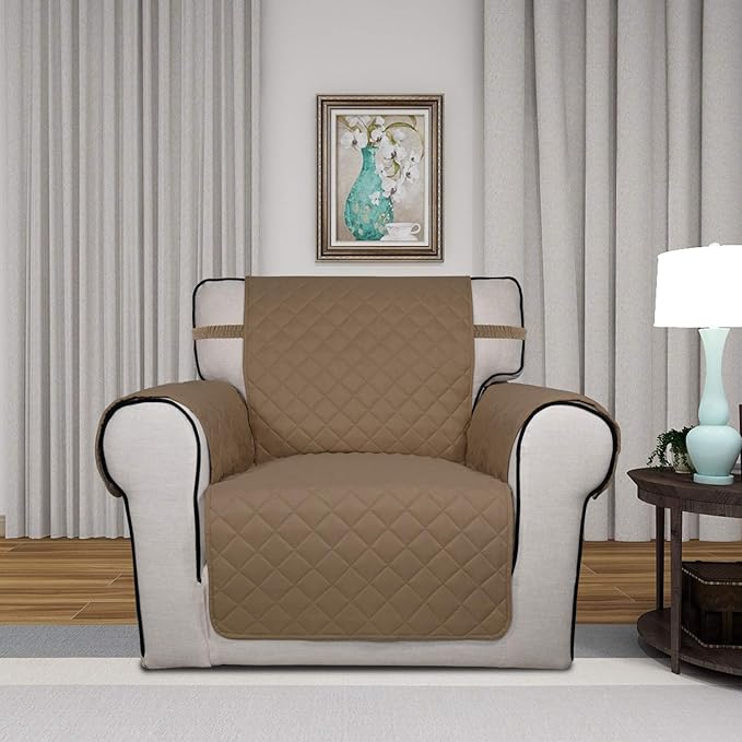 PureFit Reversible Chair Sofa Cover Dog Couch Covers for Sofa, 25.5 in | Camel/Ivory, Water Resistant Couch Protector, Washable Pet Couch Cover with Non Slip and Elastic Straps For Kids - Image 2