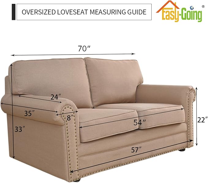 Easy-Going Stretch Oversized Loveseat Couch Covers Washable Khaki | 1-Piece Large Loveseat Cover for 2 Cushion Couch Furniture Protector RV Sofa Slipcover Soft with Bottom for Kids Pets - Image 5