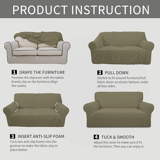 Easy-Going Stretch 4 Seater Oversized Sofa Couch Cover Khaki | 1-Piece Extra X-large Sofa Cover Furniture Protector Couch Soft with Bottom for Kids, Spandex Jacquard - Image 5
