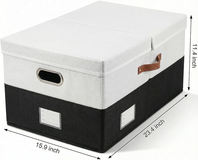 PRANDOM Storage Bins with Lids [3-Pack] Linen Fabric Foldable Storage Boxes Organizer Containers Baskets Cube with Cover for Bedroom Closet Office Grey&Black (23.4X15.9X11.4) - Image 2