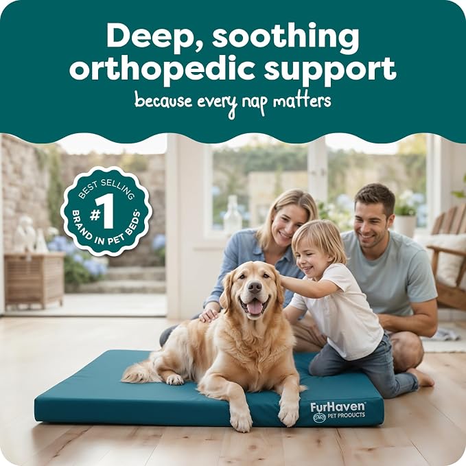 FurHaven Water-Resistant Orthopedic Dog Bed for Large Dogs, Oxford Polycanvas Mattress with Egg Crate and Solid Orthopedic Foam Base for Joint Support, Washable Cover, Jumbo XL, Deep Lagoon - Image 2