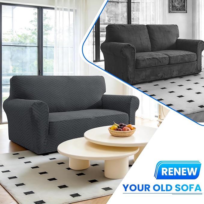 Stretch Sofa Cover Non-Slip Washable Furniture Protector | Stretch, 91"-110".Soft, Non Skid Foam, Elastic Bottom, Machine Washable, for Kids & Pets, Couch & Sofa, Dark Gray - Image 7