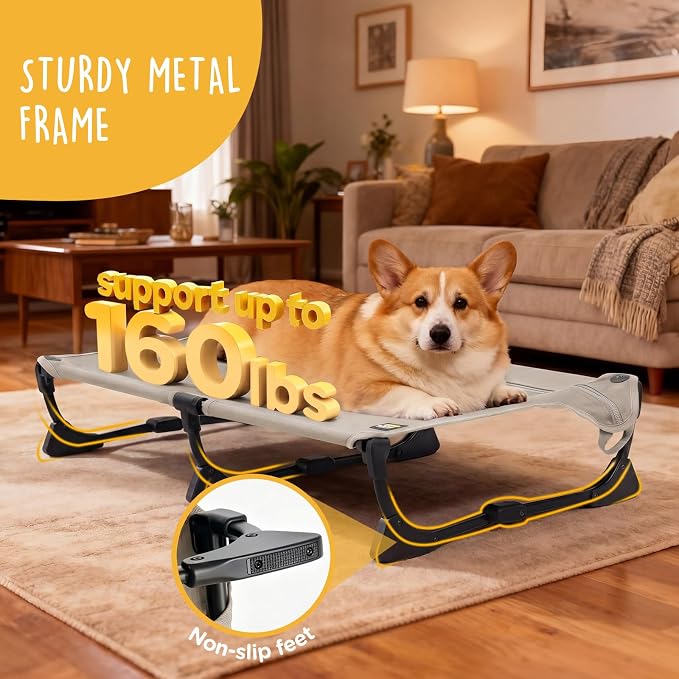 CANINE CANYON Upgraded Non-Slip Daisy Cot, Medium Foldable Elevated Dog Bed, Portable Raised Outdoor Folding Dog Cot for Camping/Home, Chew Proof Waterproof Heavy Duty Up to 160 Lbs, Brown, 32"x 23" - Image 4