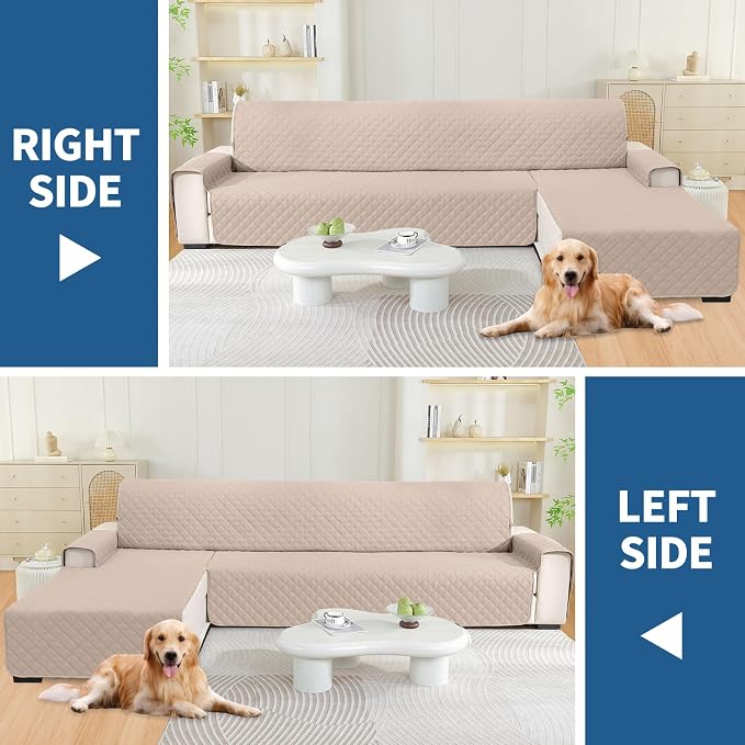 Waterproof Sectional Couch Covers for Dogs, Reversible L Shaped Couch Cover, Sectional Couch Covers L Shape for Pets Dog Cat, Quilted Sofa Covers Washable Sectional (Large, Beige) - Image 5