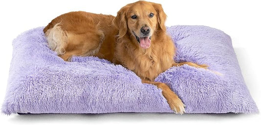 EHEYCIGA Fluffy Dog Crate Bed, Plush Extra Large Dog Pillow, Purple | Xlarge Calming Anti Anxiety Plush Faux Fur Mat for Large size dogs, Washable Soft Warm Dog Pad with Non-Slip Bottom by EHEYCIGA
