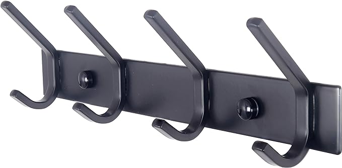 WEBI Coat Rack Wall Mounted,4 Coat Hooks for Hanging Coats,Heavy Duty Metal Hook Rack Hook Rail Coat Hanger Wall Mount for Clothes Entryway Jacket,C-CBG04,Black by WEBI