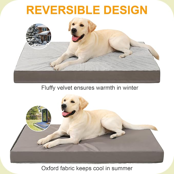 KSIIA Orthopedic Dog Bed, Waterproof, 41 x 27 Inch, Gray, Deluxe Plush, Removable Cover, Durable Zipper, Orthopedic Foam, 3-Inch Thick, For Dogs Up to 80lbs | Deluxe Plush Dog Crate Bed, Washable Pet Mat with Removable Cover, Durable Zipper, Orthopedic... - Image 4