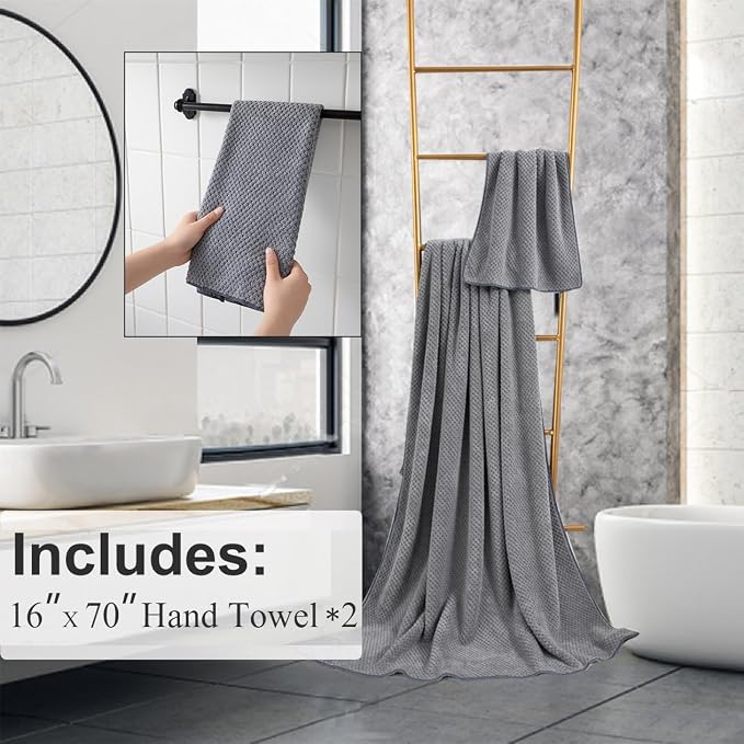 Hand Towels Set 2 Pack-16“x31”,Ultra Soft Microfibers Bathroom Towel Set Highly Absorbent Quick Dry Luxury Premium Towel Lightweight Durable Hand Towel Collection for Hotel Spa Gym Kitchen,Grey - Image 6